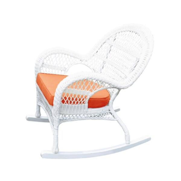 Jeco W00209-R-4-FS016-CS White Wicker Rocker Chair with Orange Cushion, 4PK W00209-R_4-FS016-CS - main